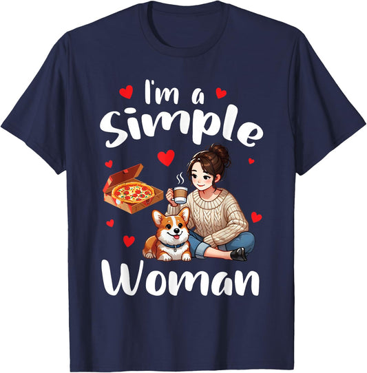 I'm A Simple Woman Eating Pizza Drinking Coffee and Pet Dog T-Shirt - T-Shirt | Navy