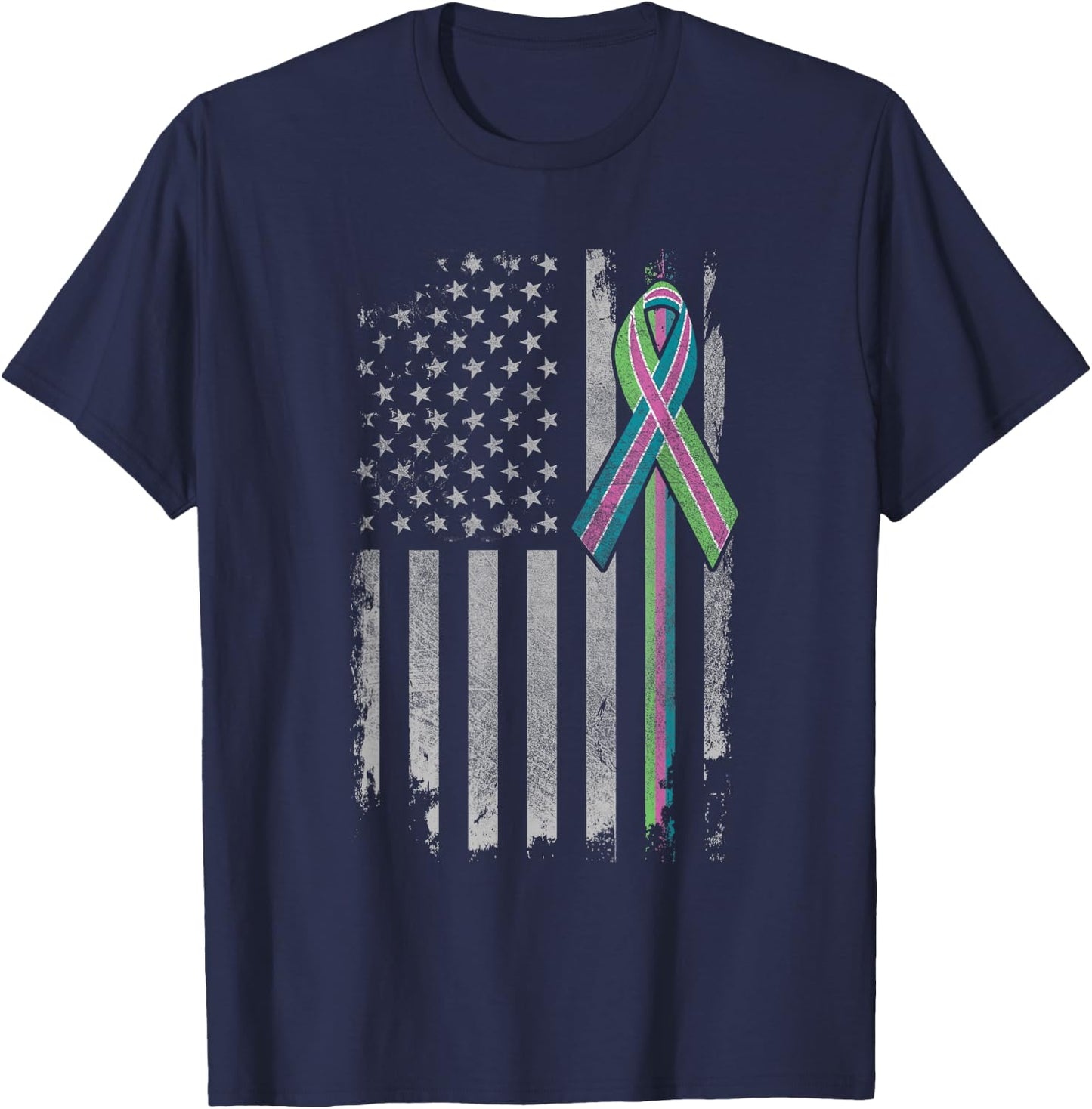 Metastatic Breast Cancer Awareness Shirt American Flag T-Shirt - T-Shirt | Navy