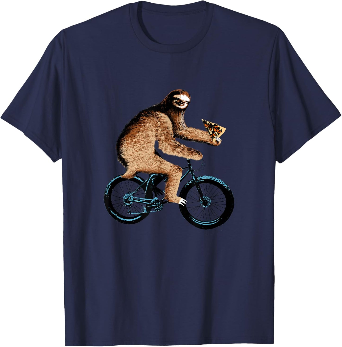 Sloth Riding a Bicycle Eating Pizza , Fatbike T-Shirt - T-Shirt | Navy