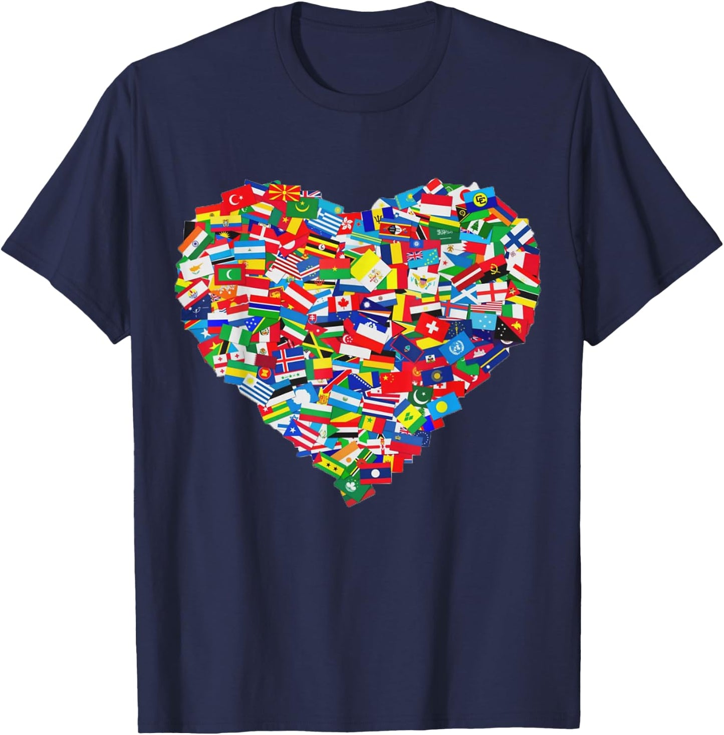 Flag Shirt, Kids World Map , International Flag, World Map, Black, Multicolor, Small, Short Sleeve, Cotton Blend T-Shirt - T-Shirt | Navy
