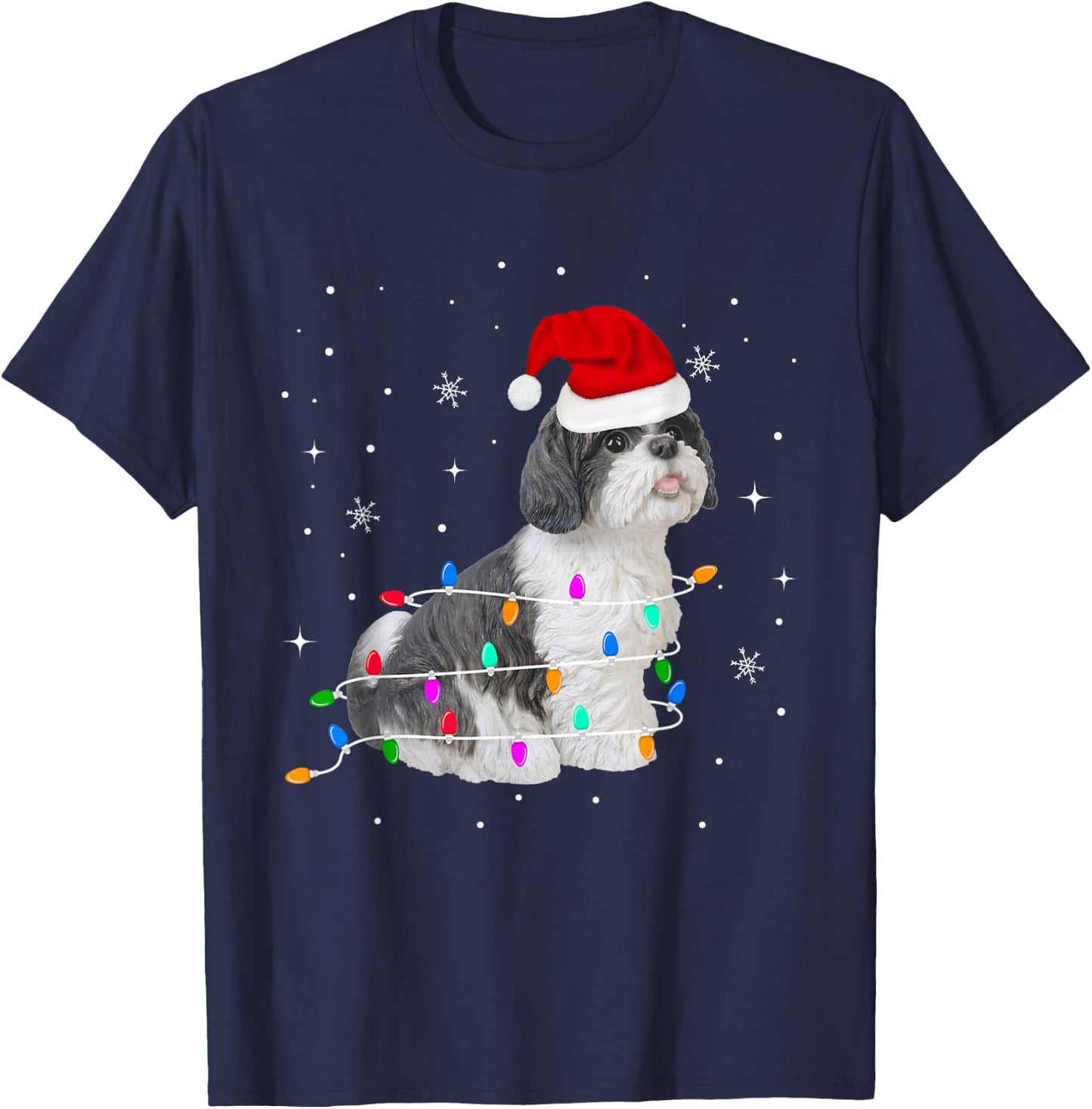 Funny Shih Tzu Christmas Light Gifts Xmas T-Shirt - T-Shirt | Navy