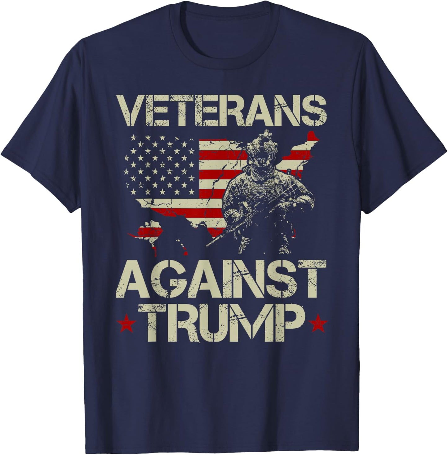 Veterans Against Donald Trump American Flag Gift T-Shirt - T-Shirt | Navy