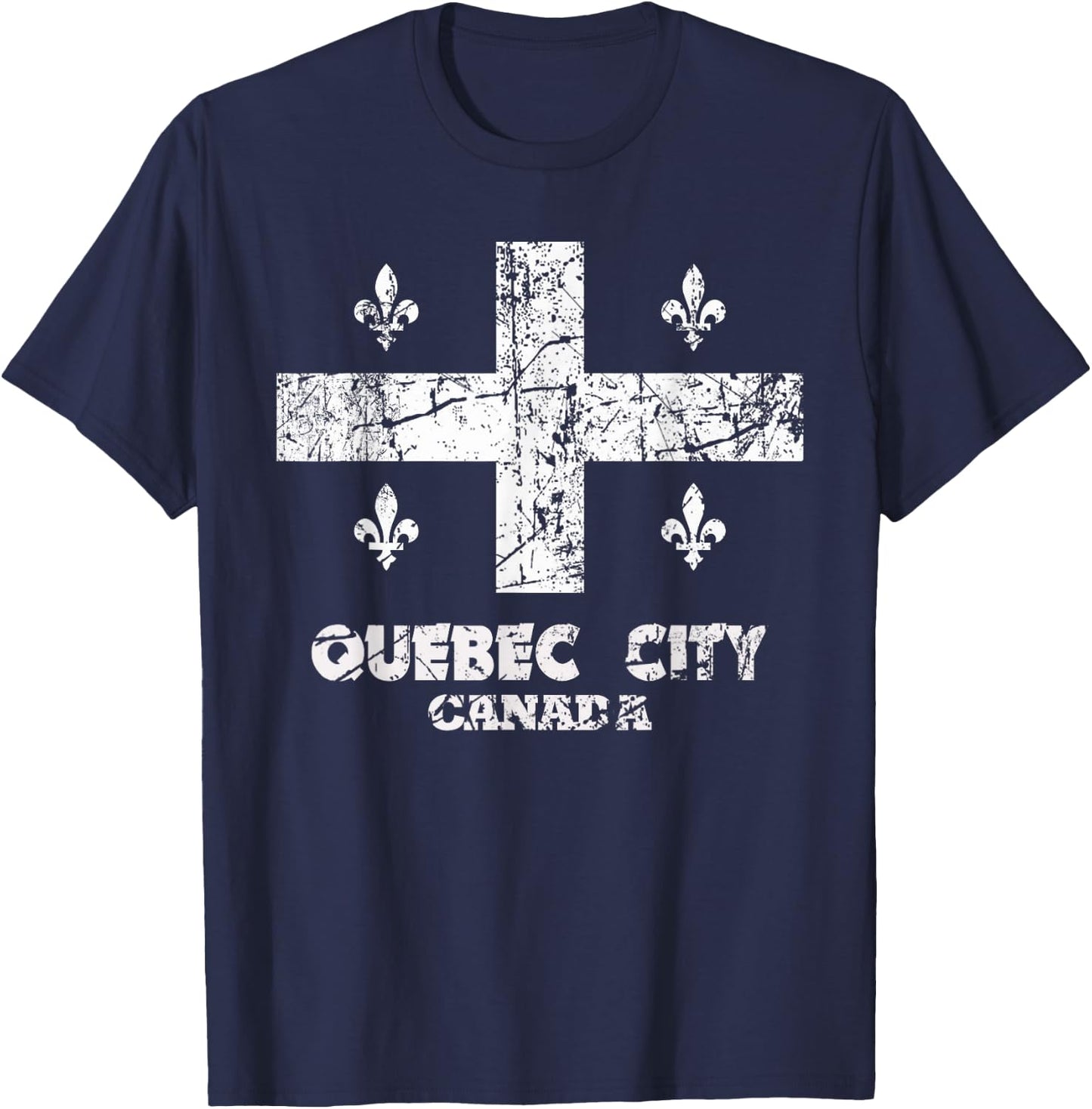 Vintage Quebec City Flag Canada Pride Canadian Gift T-Shirt - T-Shirt | Navy