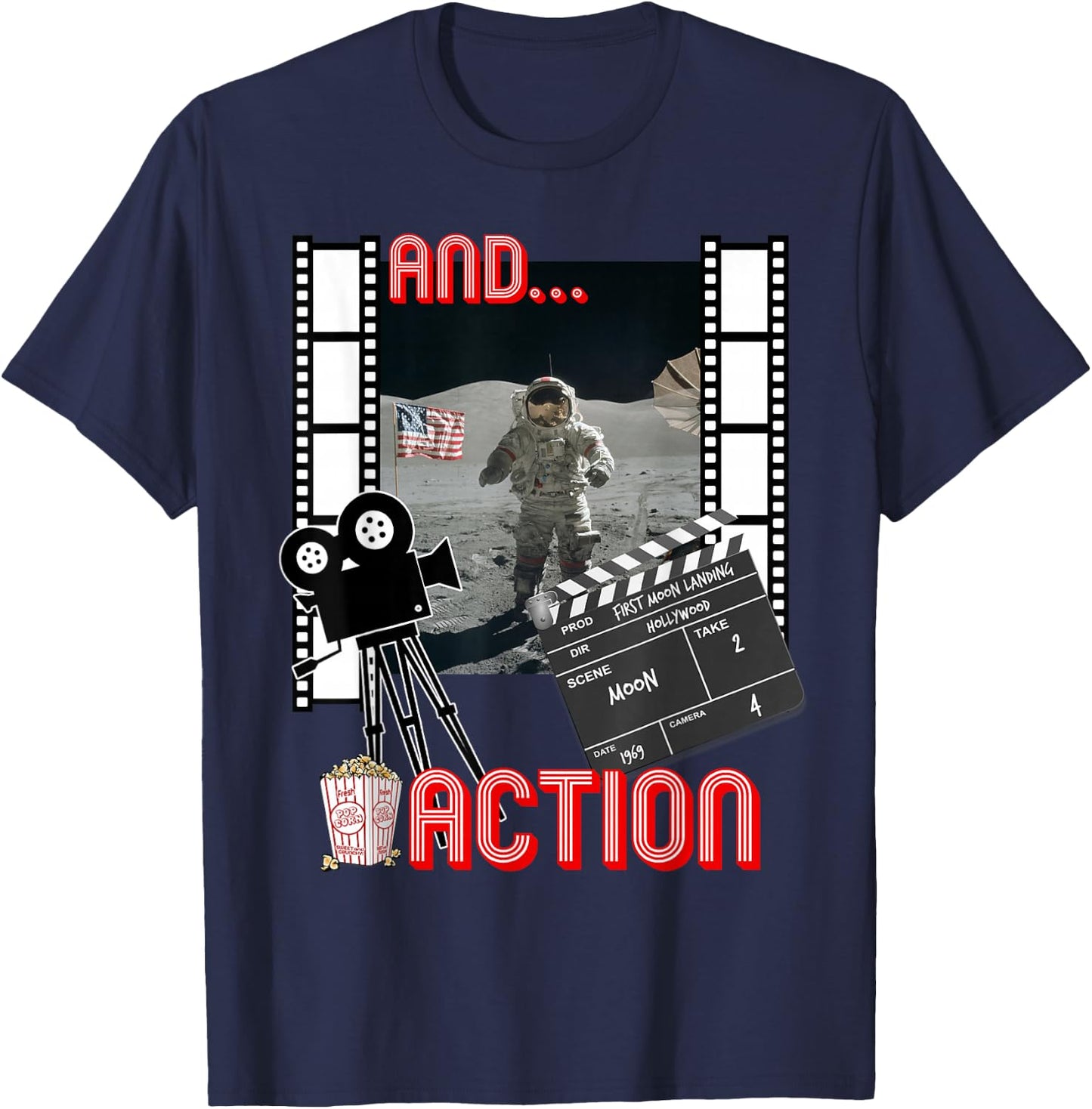 Fake Moon Landing Conspiracy Theory Apollo 11 Funny Gift T-Shirt - T-Shirt | Navy