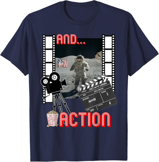 Fake Moon Landing Conspiracy Theory Apollo 11 Funny Gift T-Shirt - T-Shirt | Navy