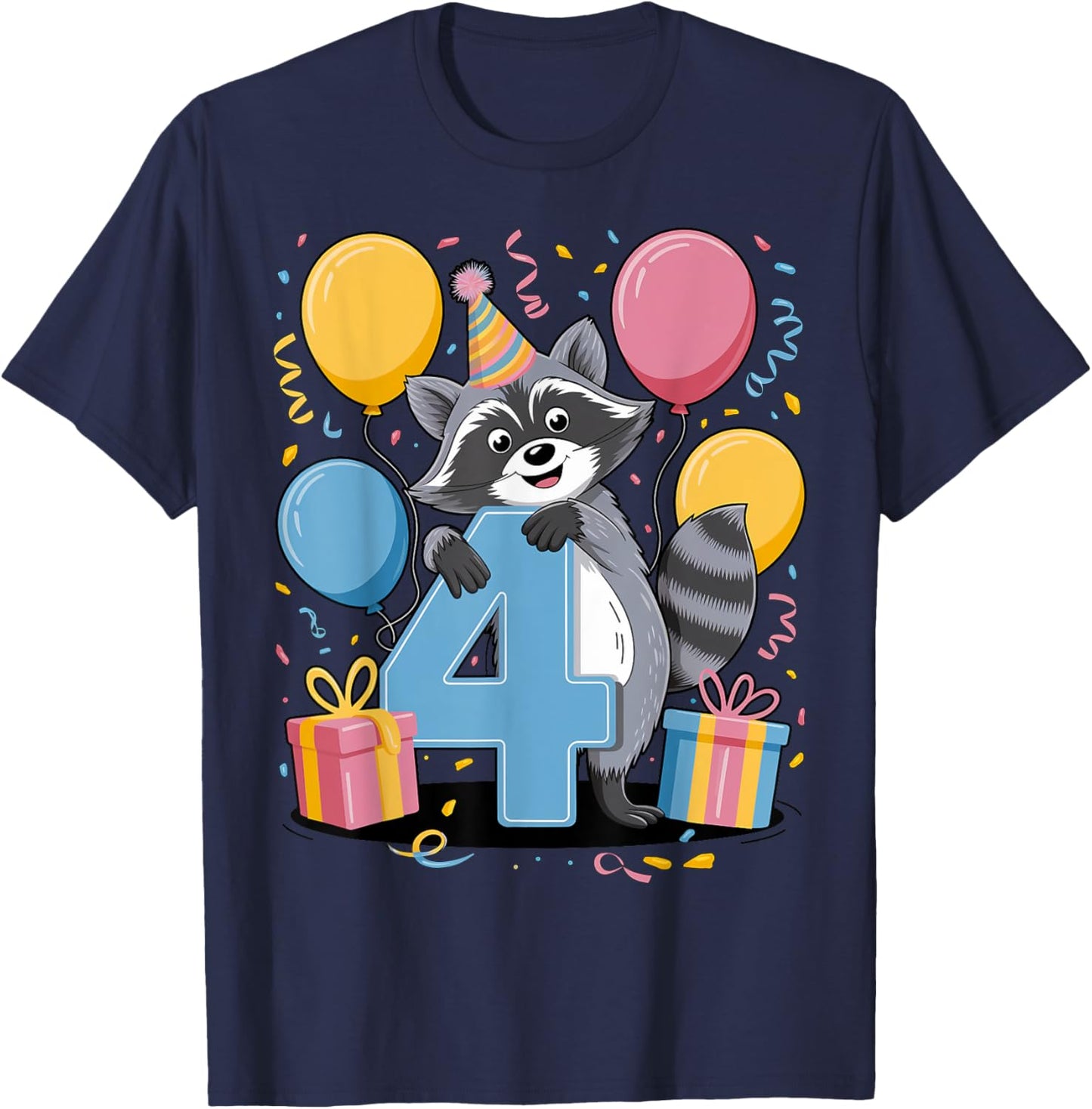 Raccoon 4th birthday for boy girl 4 years old fourth Raccoon T-Shirt - T-Shirt | Navy