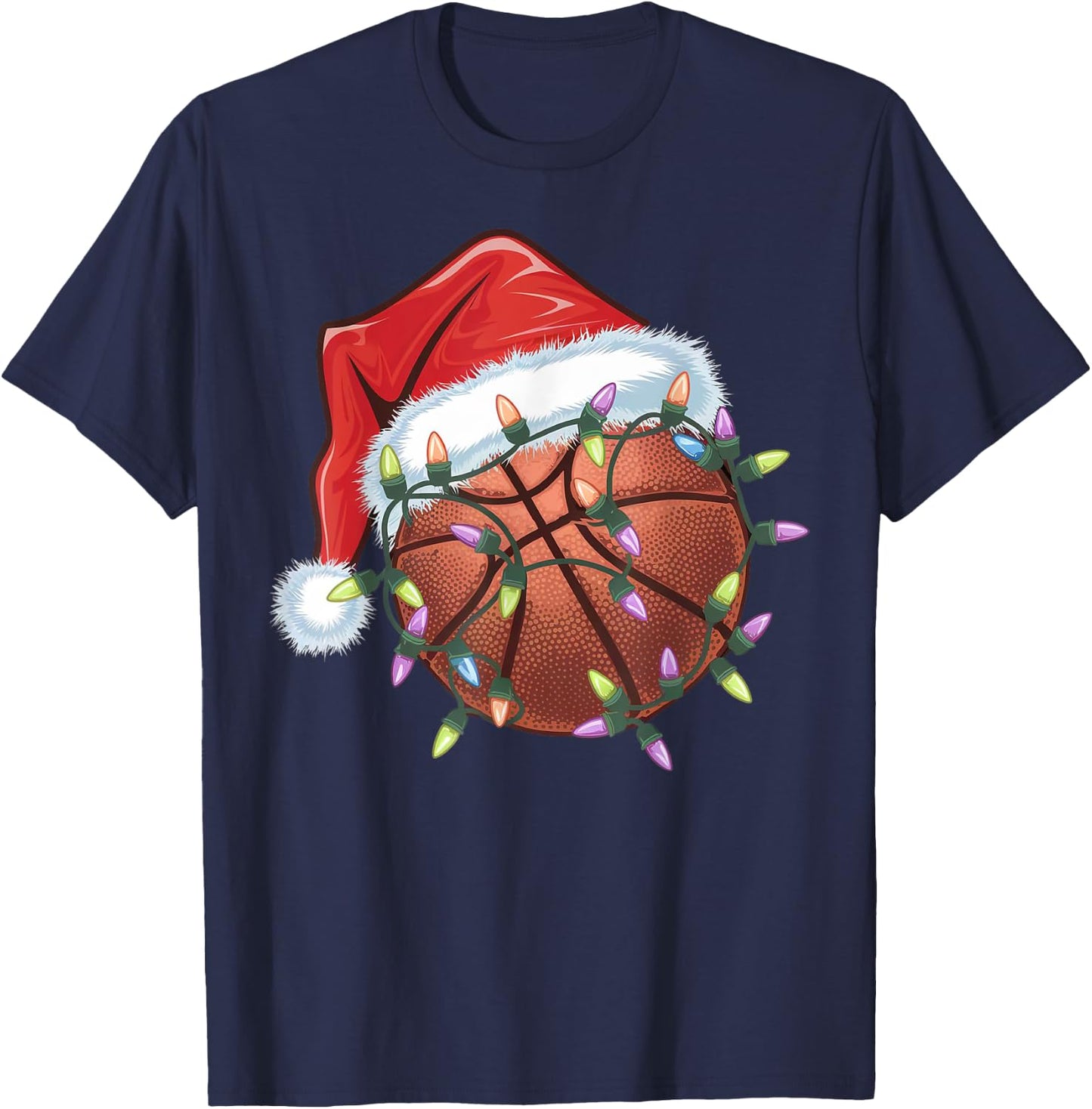 Christmas Basketball Xmas Gifts Santa Hat Women Kids T-Shirt - T-Shirt | Navy
