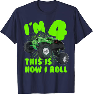 Im 4 Years Old This is How i Roll Birthday Party T-Shirt - T-Shirt | Navy
