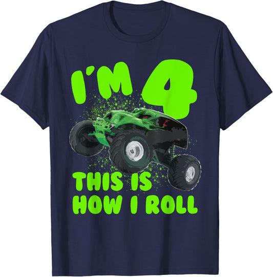 Im 4 Years Old This is How i Roll Birthday Party T-Shirt - T-Shirt | Navy