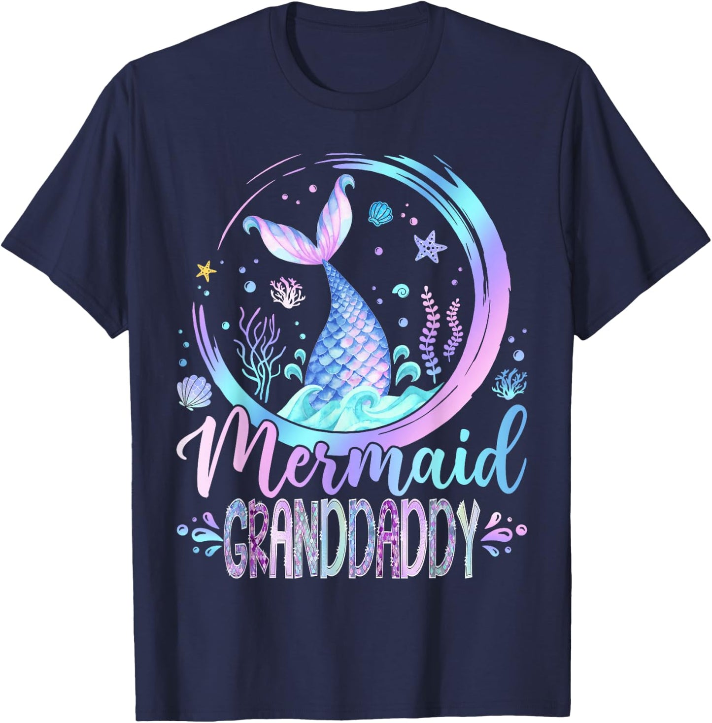 Mermaid Granddaddy Family Matching Girl Birthday Party T-Shirt - T-Shirt | Navy