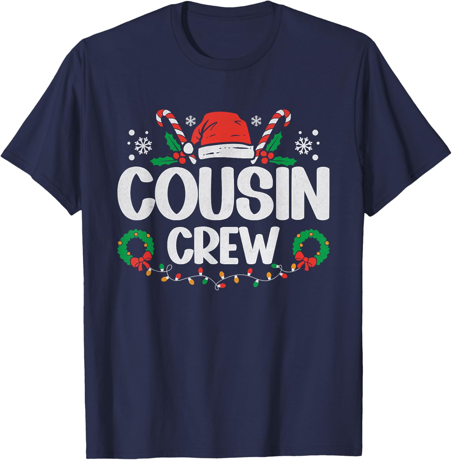 Cousin Crew Christmas Lights Family Matching Pajamas Holiday T-Shirt - T-Shirt | Navy
