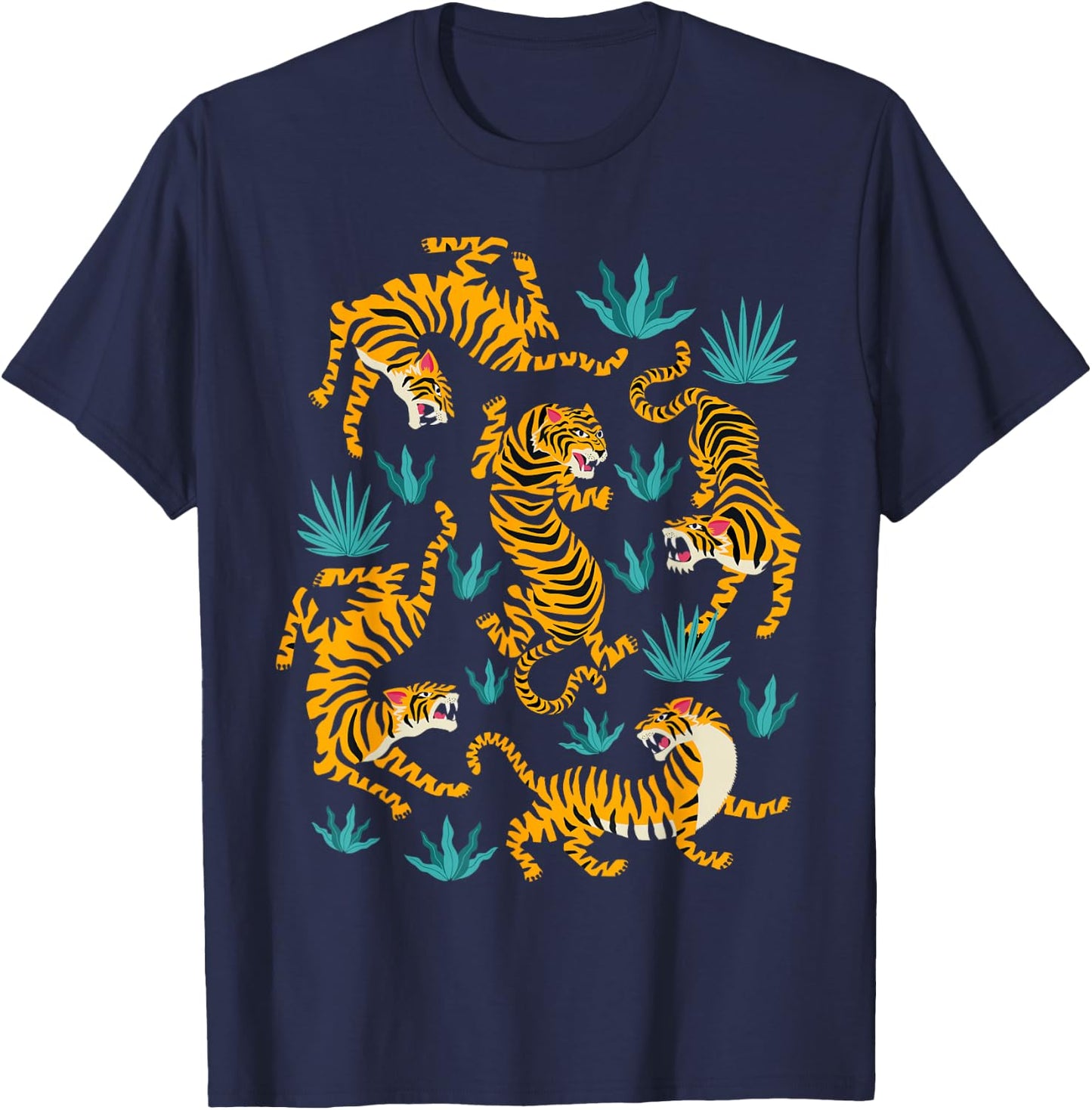 Dancing Tiger Cartoon Graphic T-Shirt - T-Shirt | Navy