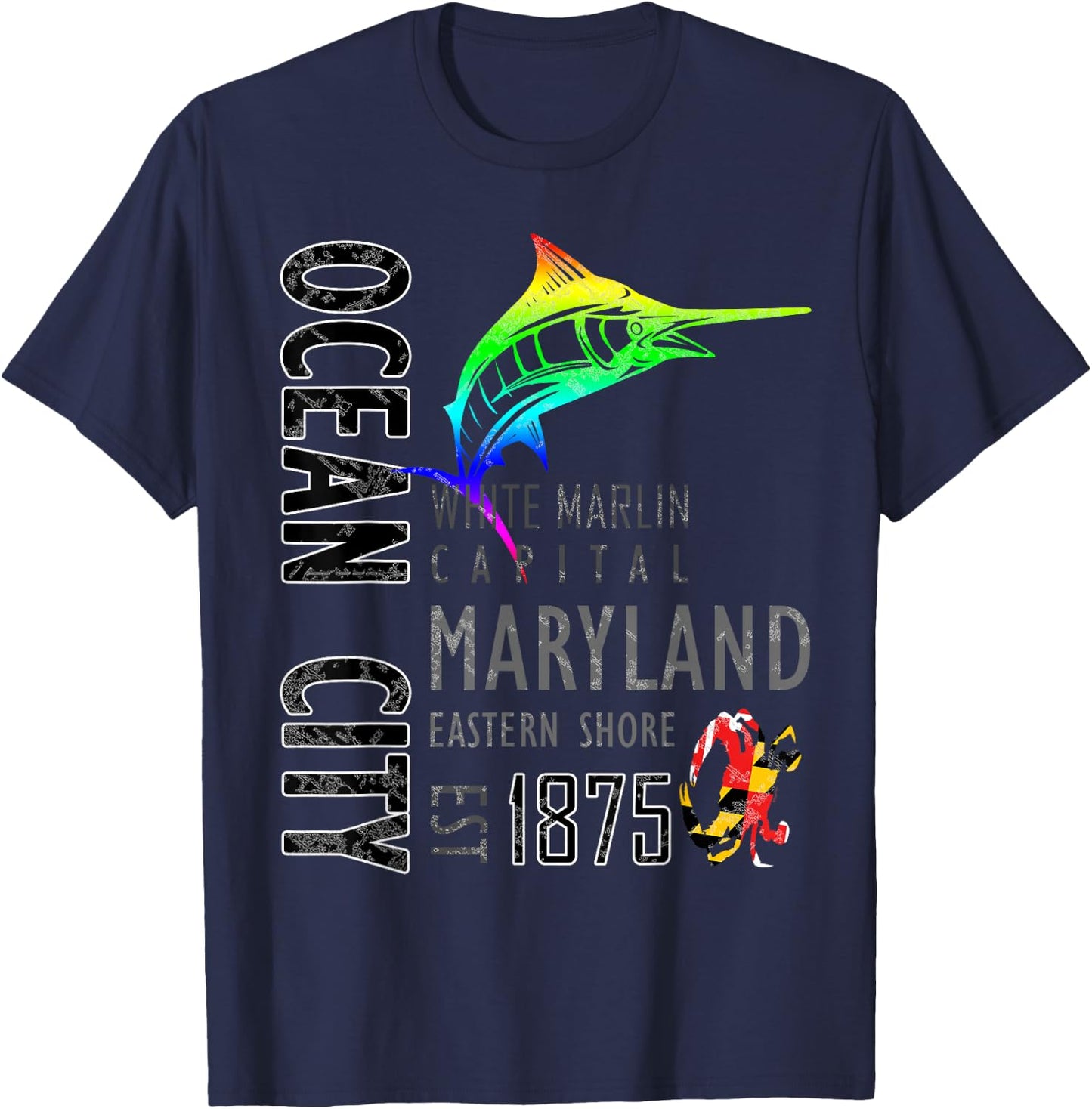 Ocean City Maryland White Marlin Capital Eastern Shore T-Shirt - T-Shirt | Navy