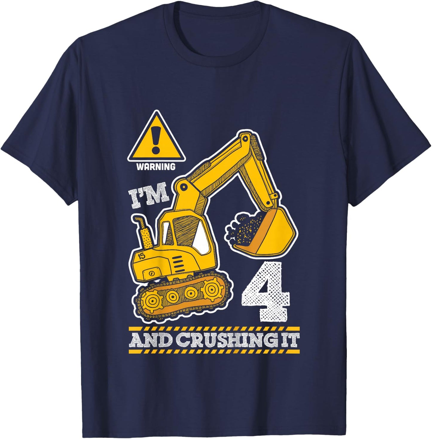 Construction Truck 4th Birthday 4 Years Old Digger Builder T-Shirt - T-Shirt | Navy