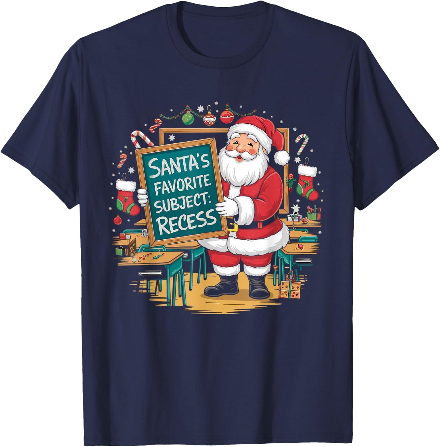 Santa Claus Favorite Subject Recess Funny Christmas Teacher T-Shirt - T-Shirt | Navy