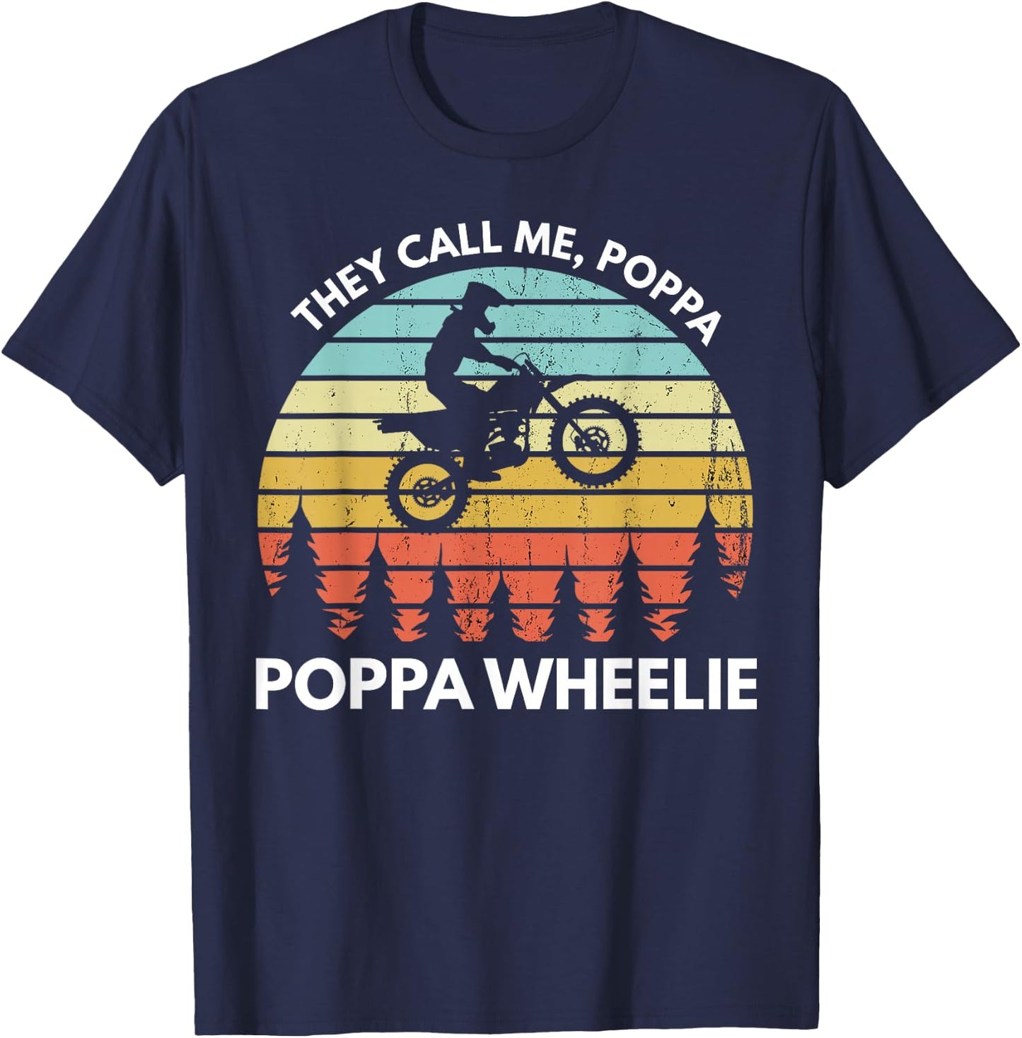 Funny Motocross Vintage Dirt Bike Poppa Wheelie Braaap T-Shirt - T-Shirt | Navy