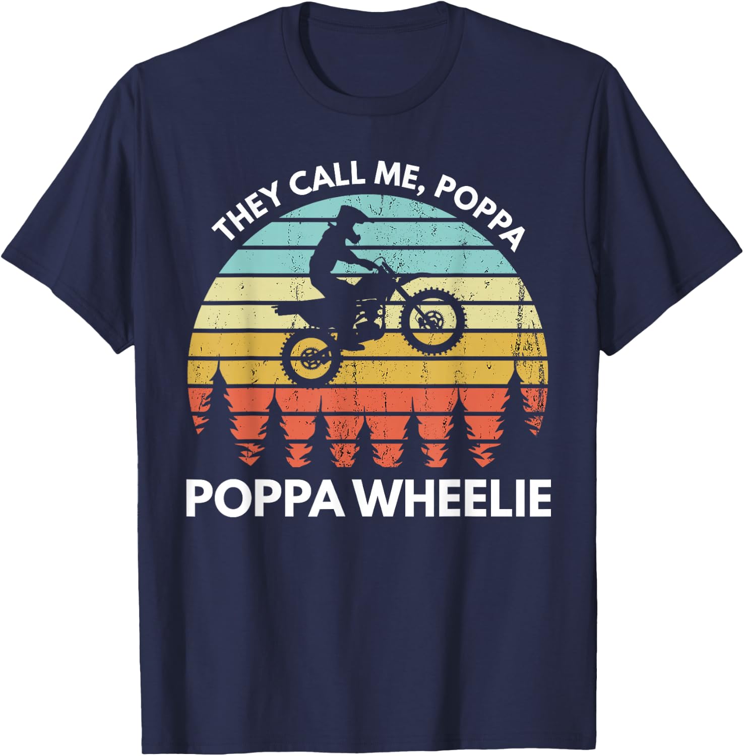 Funny Motocross Vintage Dirt Bike Poppa Wheelie Braaap T-Shirt - T-Shirt | Navy