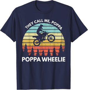 Funny Motocross Vintage Dirt Bike Poppa Wheelie Braaap T-Shirt - T-Shirt | Navy
