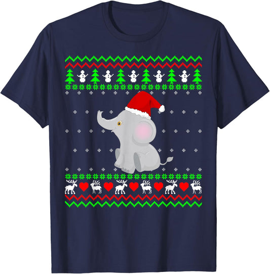 Elephant Ugly Christmas Sweater T-Shirt - T-Shirt | Navy