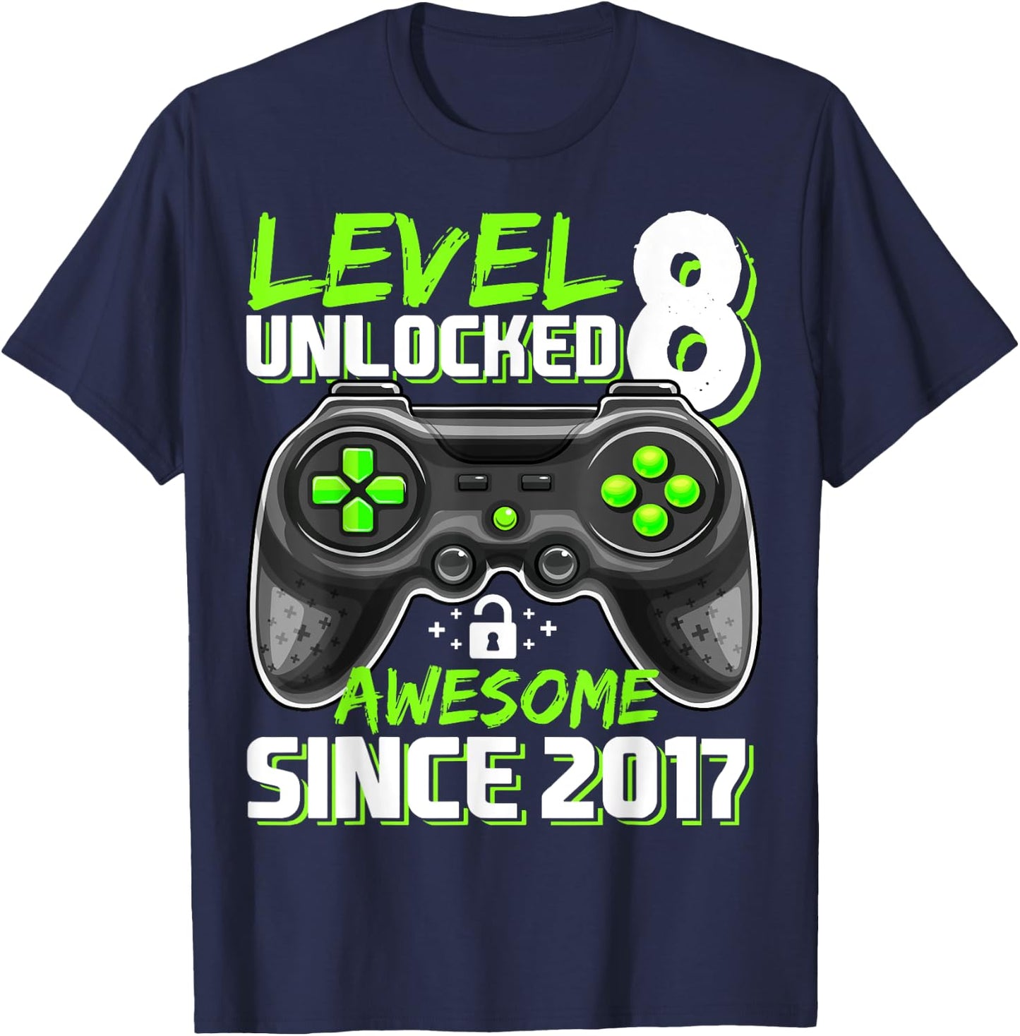 8th Birthday Boy Level 8 Gamer 8 Year Video Game Party T-Shirt - T-Shirt | Navy