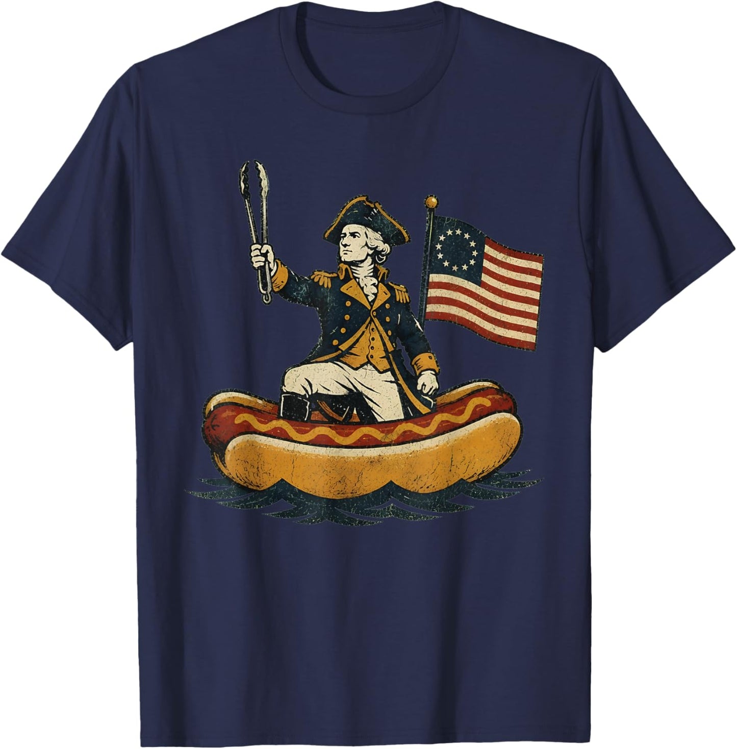 Delaware Dog Funny George Washington Hotdog Patriotic T-Shirt - T-Shirt | Navy