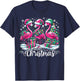 Merry Christmas Hat Santa Flamingo Light Christmas T-Shirt - T-Shirt | Navy