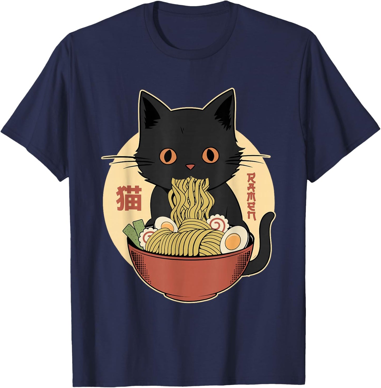 Cat Ramen Funny Graphic Japanese Kawaii Cat Anime T-Shirt - T-Shirt | Navy