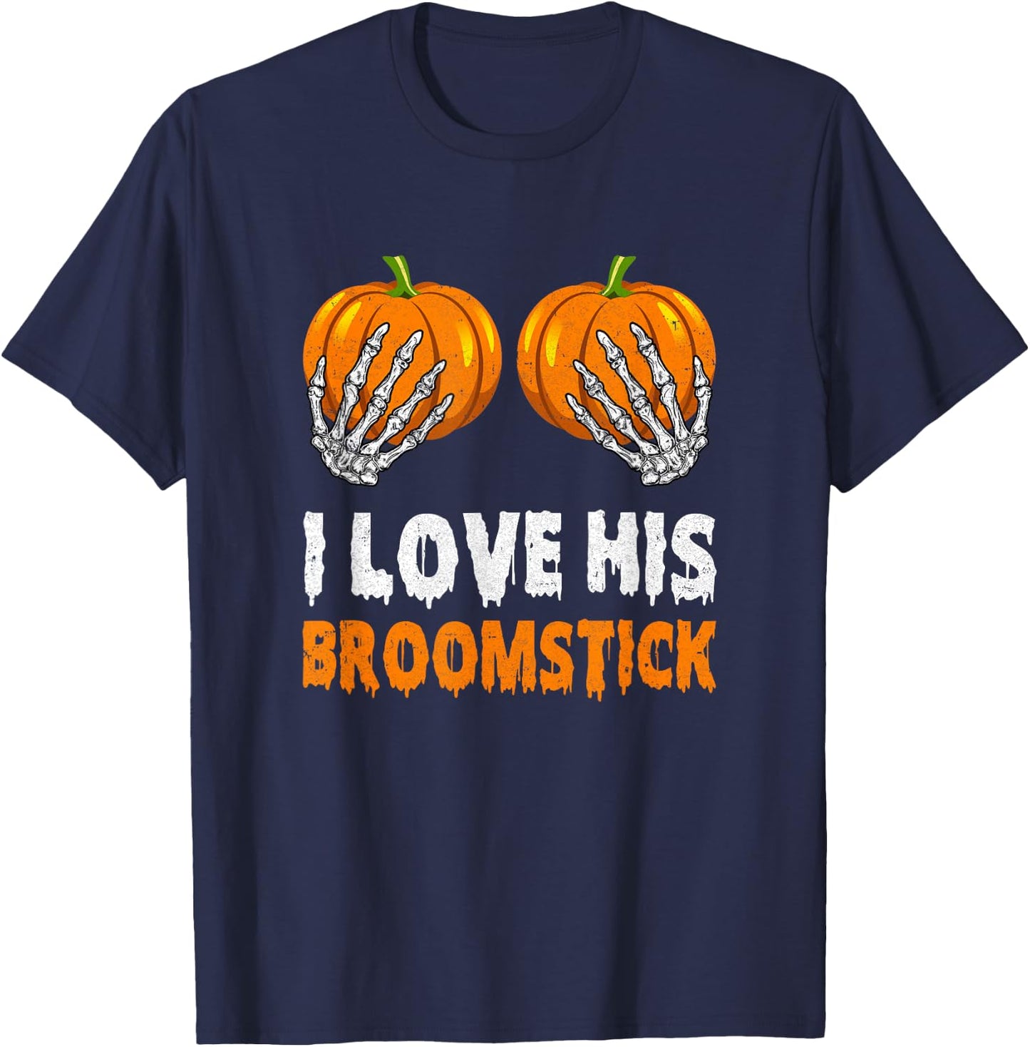 I Love His Broomstick I Love Her Pumpkins Halloween Couples T-Shirt - T-Shirt | Navy
