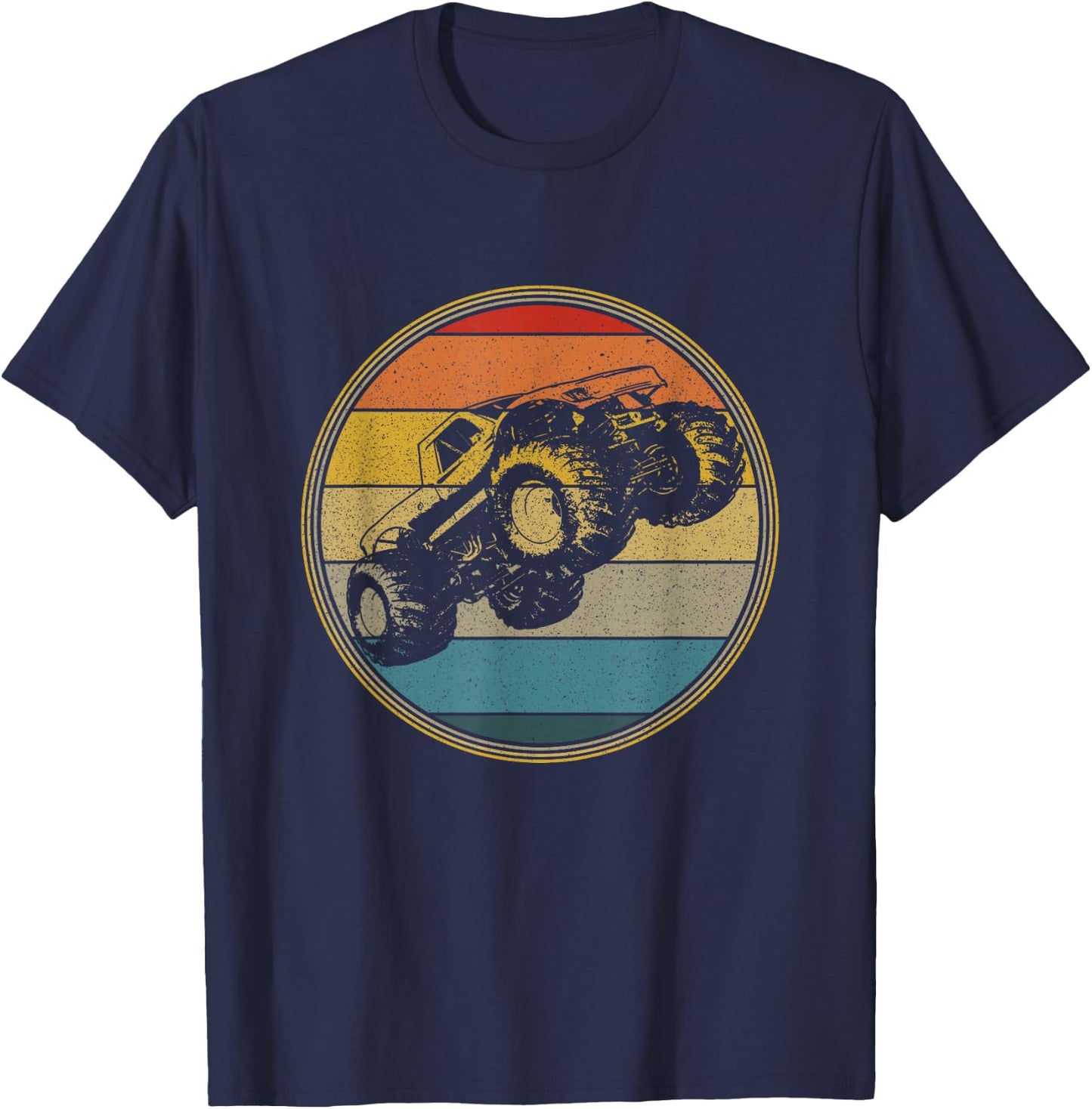 Monster Truck Vintage Retro Style Sun Design T-Shirt - T-Shirt | Navy