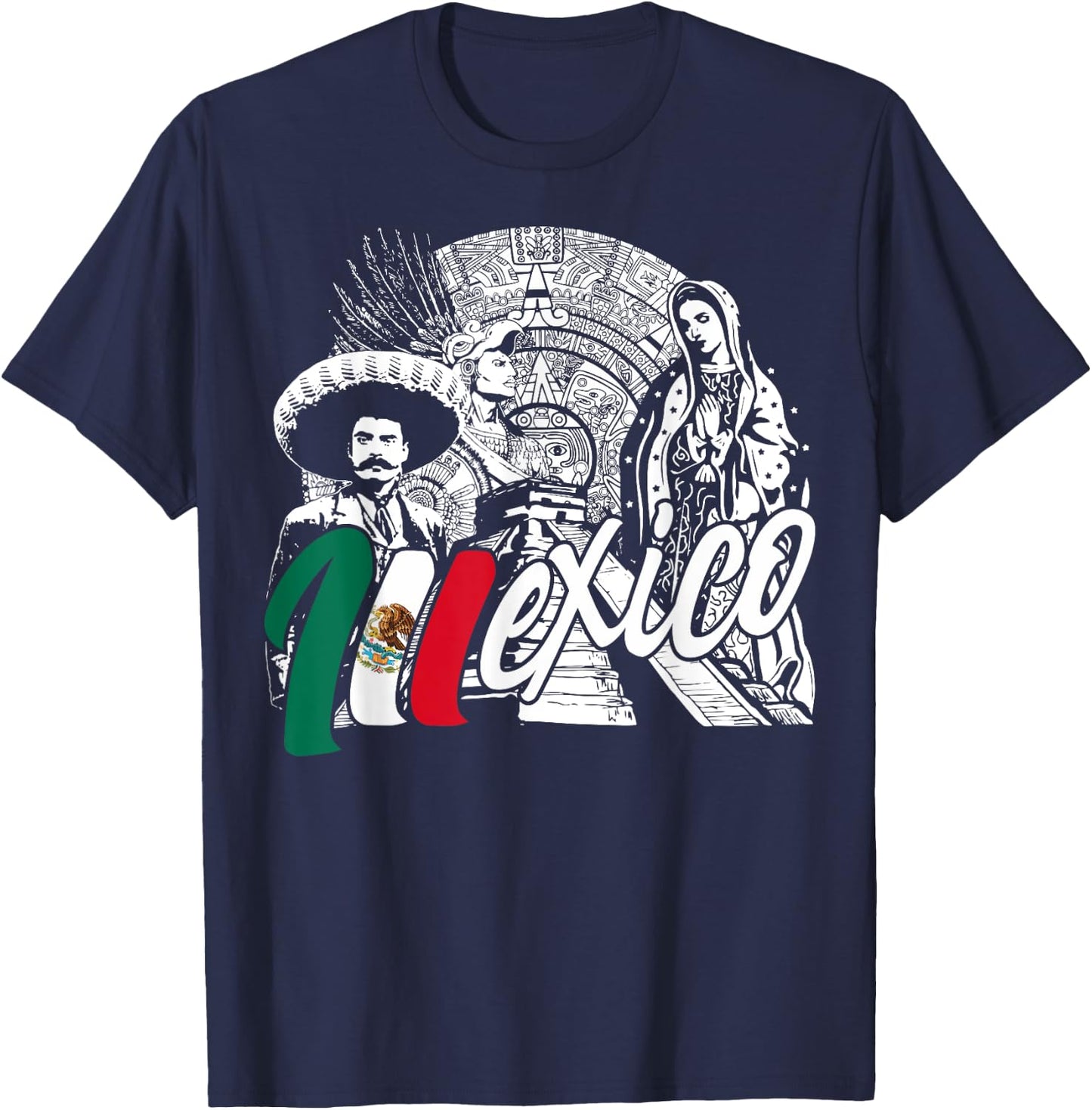Mexico - Mexican Pride - Virgen de Guadalupe And History T-Shirt - T-Shirt | Navy