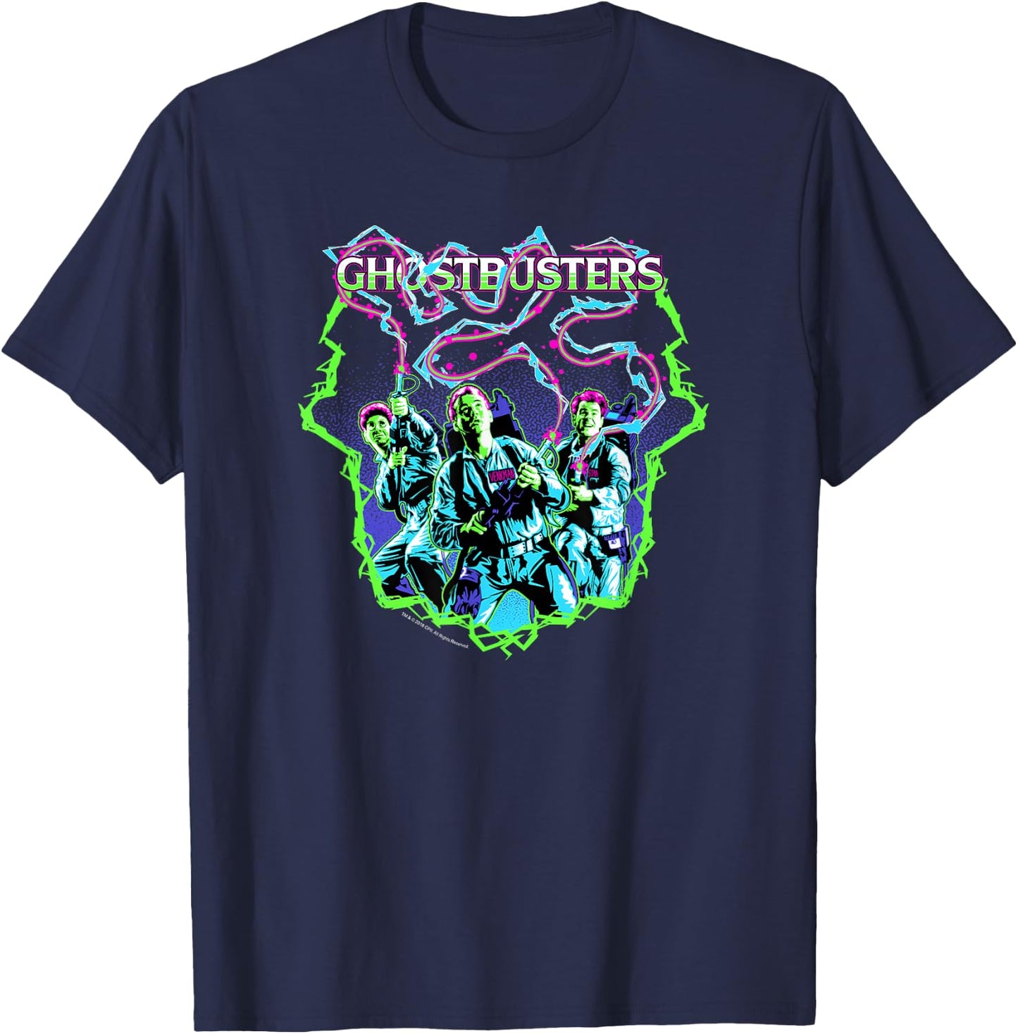 Ghostbusters Retro Proton Packs Cast Photo Movie T-Shirt - T-Shirt | Navy