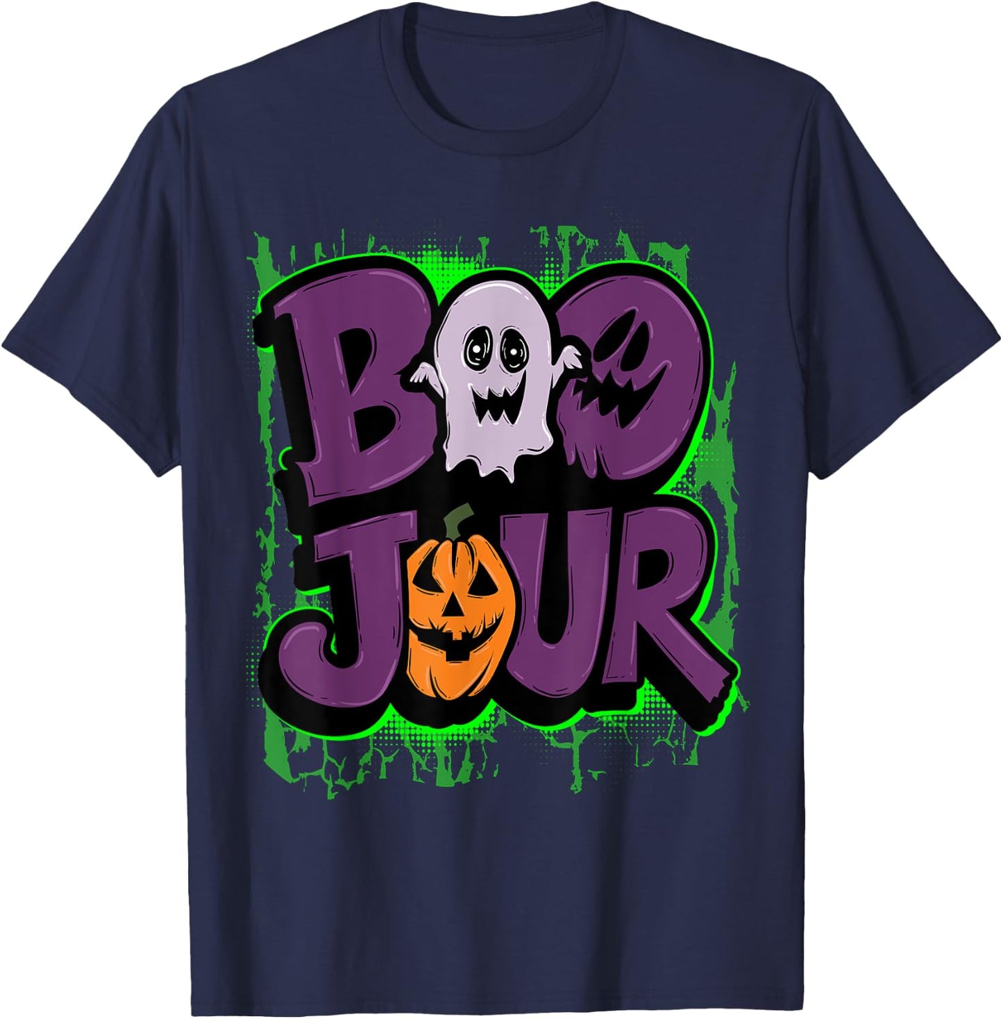 Boo Jour Ghost Celebrating Groovy Halloween Costumes T-Shirt - T-Shirt | Navy