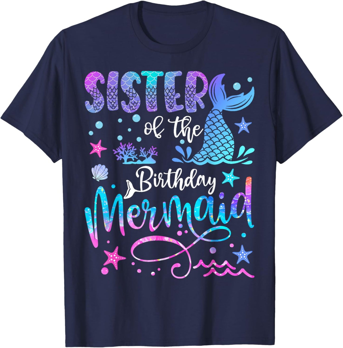Sister of The Birthday Mermaid Matching 1St Birthday Girl T-Shirt - T-Shirt | Navy