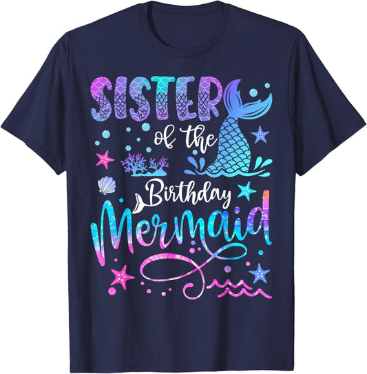 Sister of The Birthday Mermaid Matching 1St Birthday Girl T-Shirt - T-Shirt | Navy