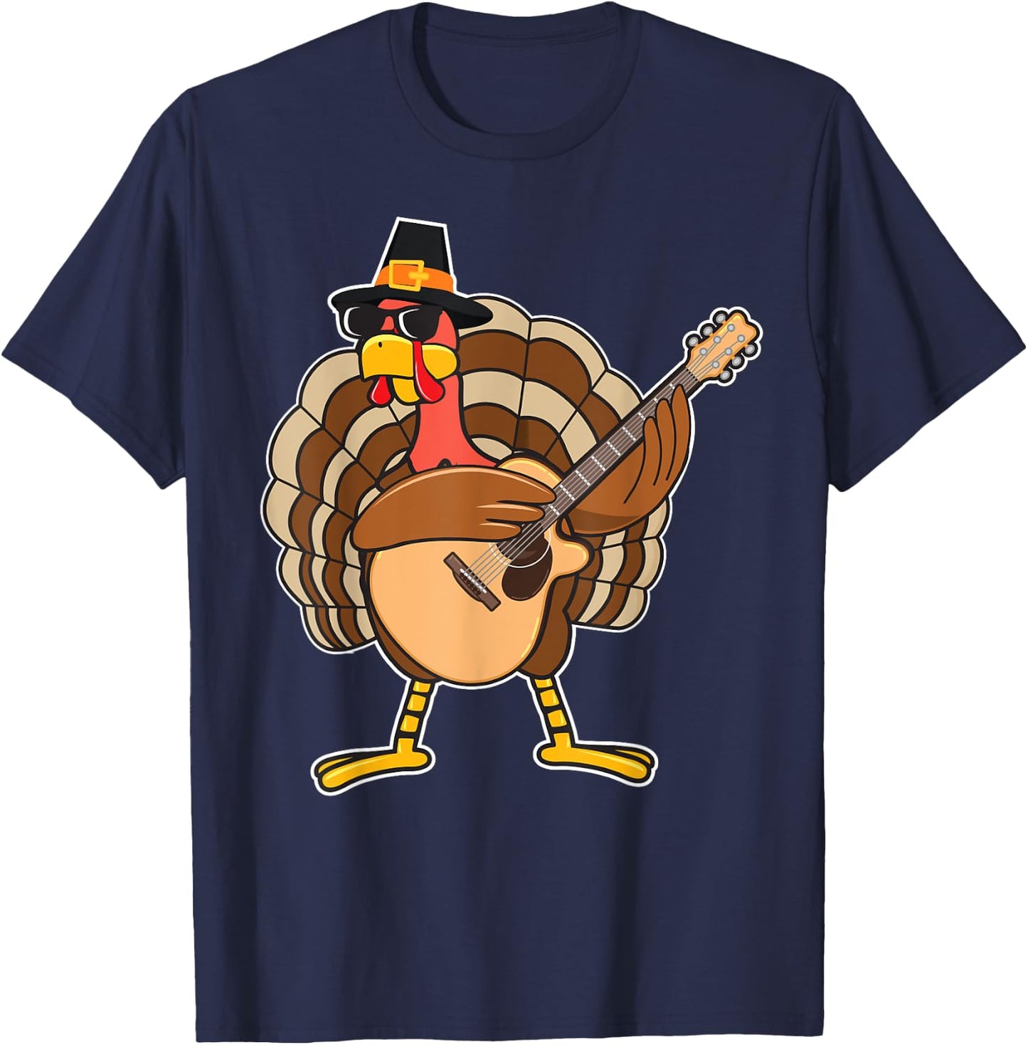 Turkey Playing Guitar Thanksgiving T-Shirt - T-Shirt | Navy