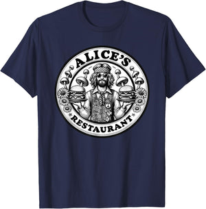 Retro Hippie Mushroom Hamburger Waiter Alice's Restaurant T-Shirt - T-Shirt | Navy
