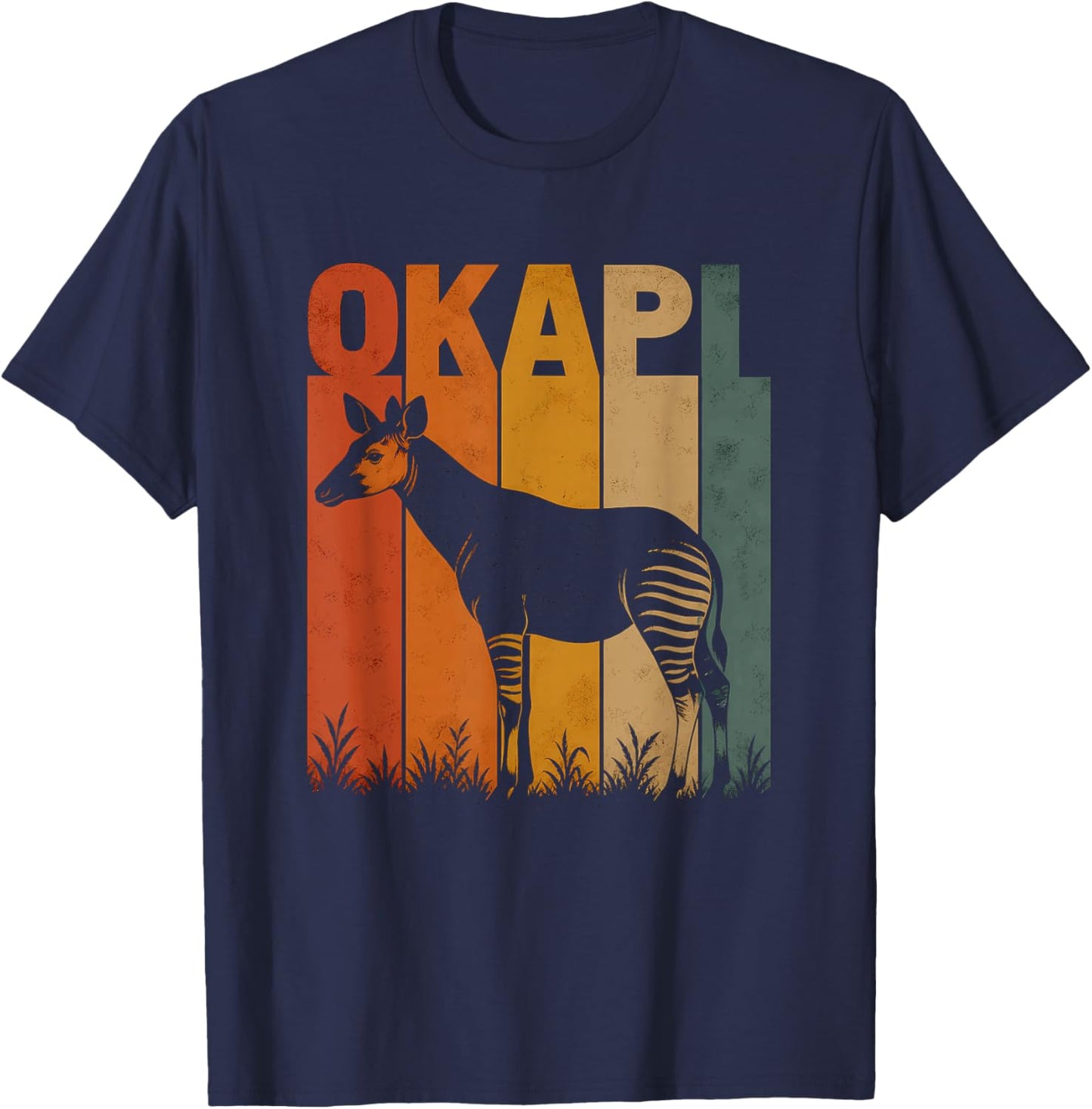 Retro Okapi Artwork Design T-Shirt - T-Shirt | Navy