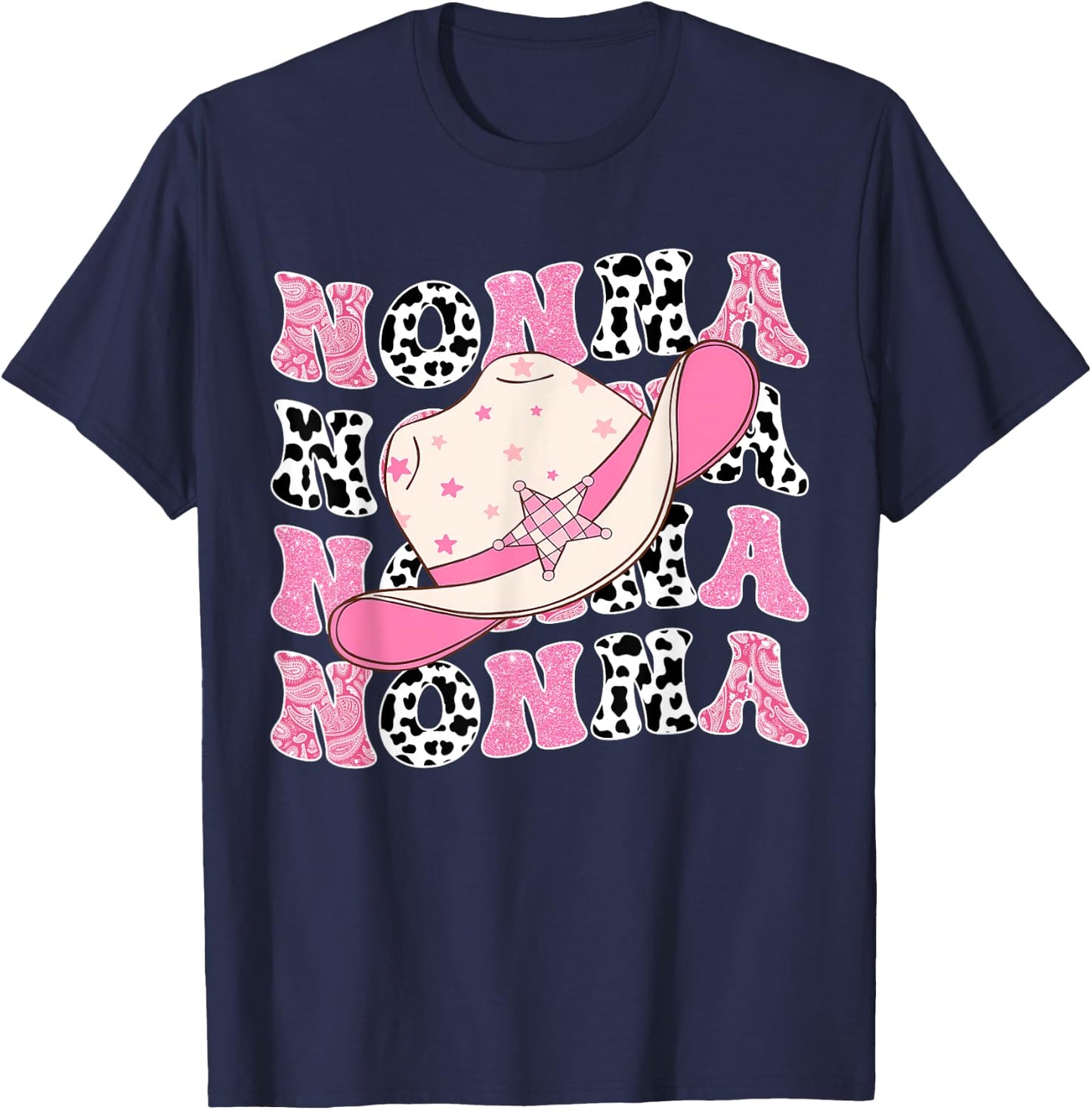 Nonna Pink Rodeo CowGirl Western Retro Groovy T-Shirt - T-Shirt | Navy