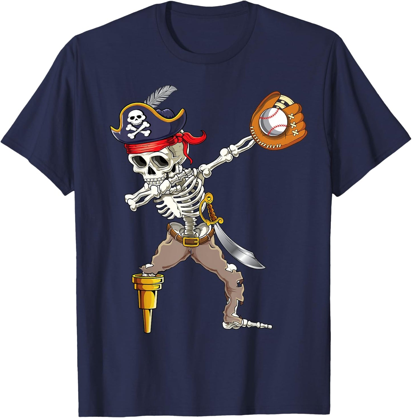 Dab Skeleton Dabbing Skeleton Pirate Baseball T-Shirt - T-Shirt | Navy