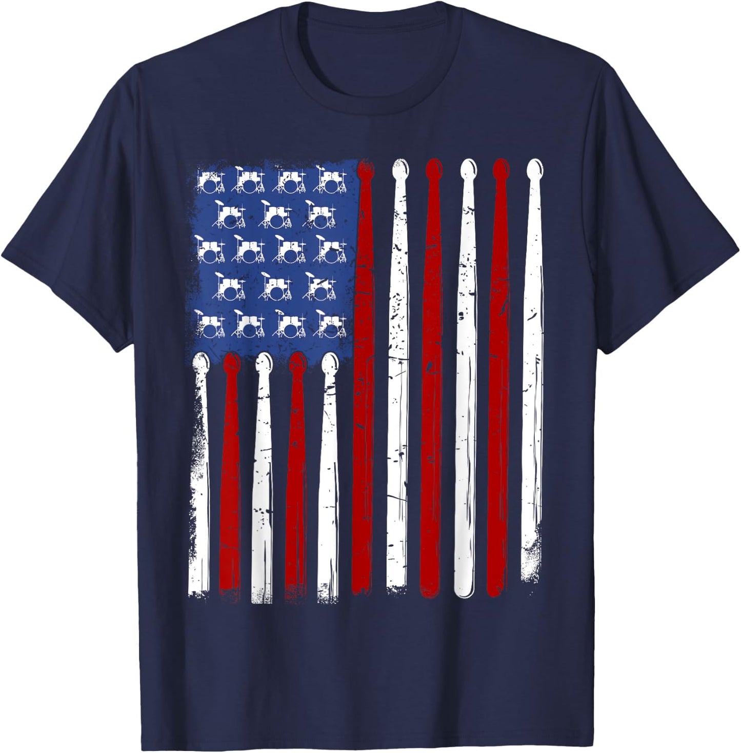 American Flag Drumsticks Vintage Drummer T-Shirt - T-Shirt | Navy