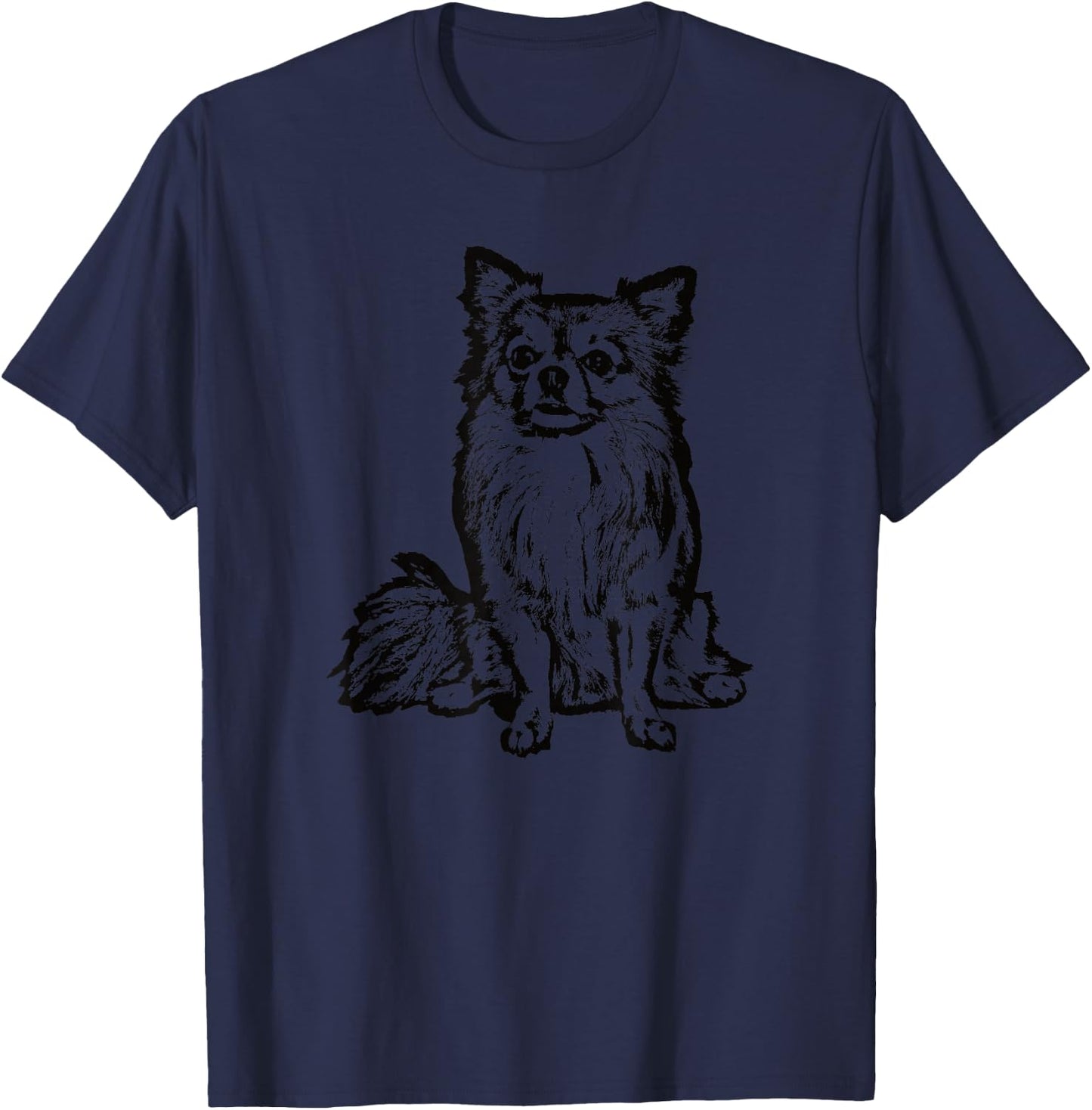 Chihuahua Long Hair Dog Lover Gift Black T-Shirt - T-Shirt | Navy