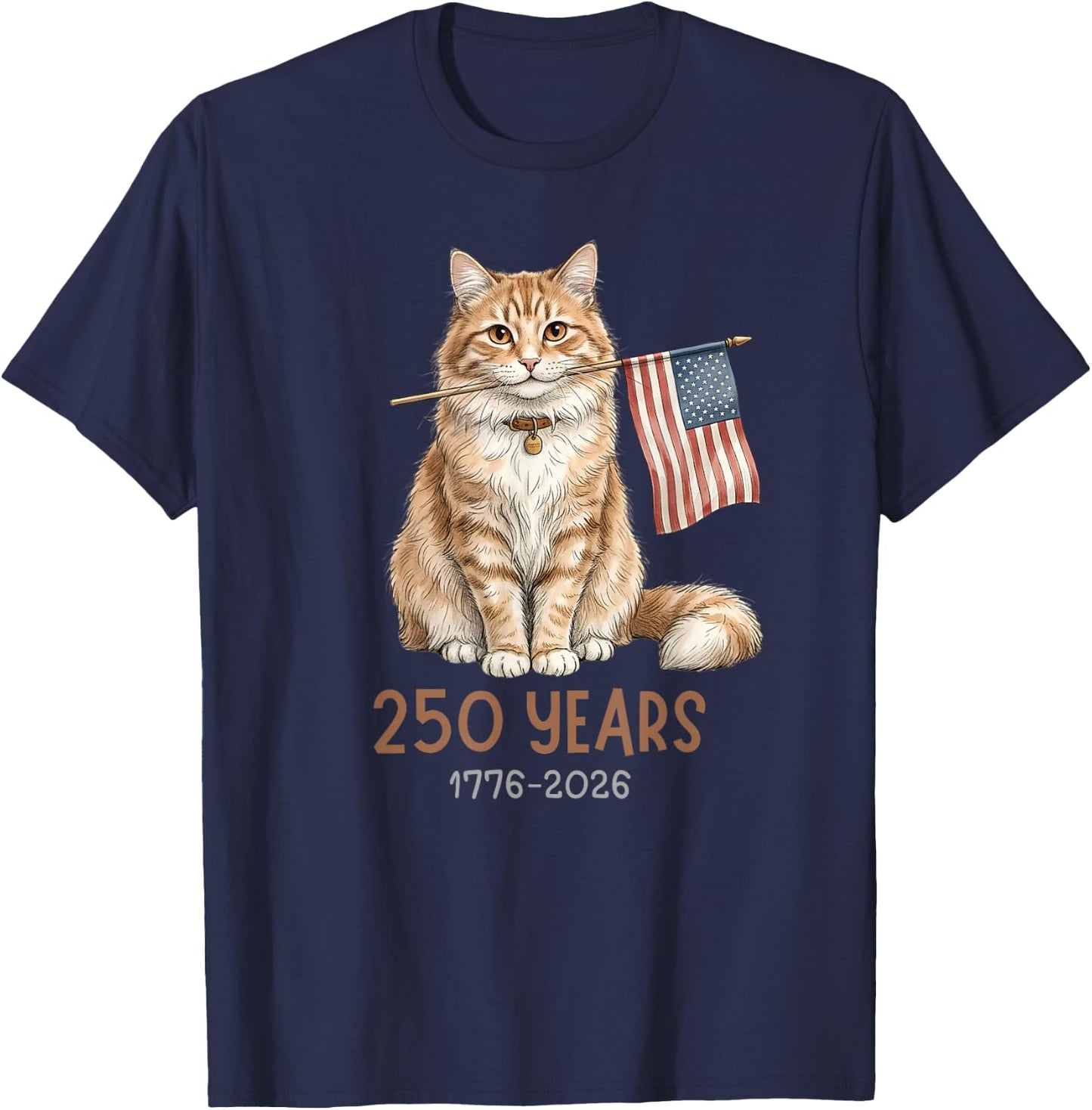 Funny Patriotic Cat 250 Years 4th of July Lover cat T-Shirt - T-Shirt | Navy