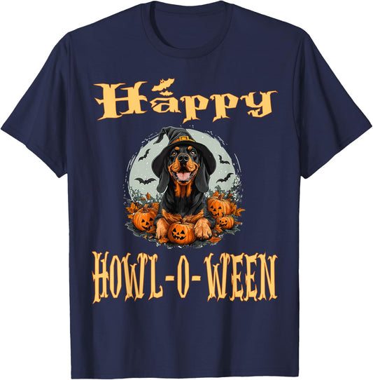 Black And Tan Coonhound Dog Whitch Hat Halloween Pumpkin Men Women Kids T-Shirt - T-Shirt | Navy