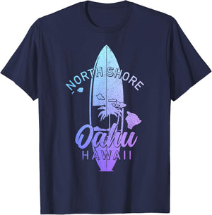 North Shore Oahu Hawaii Surf Board Surfing Surfer Hawaiian T-Shirt - T-Shirt | Navy
