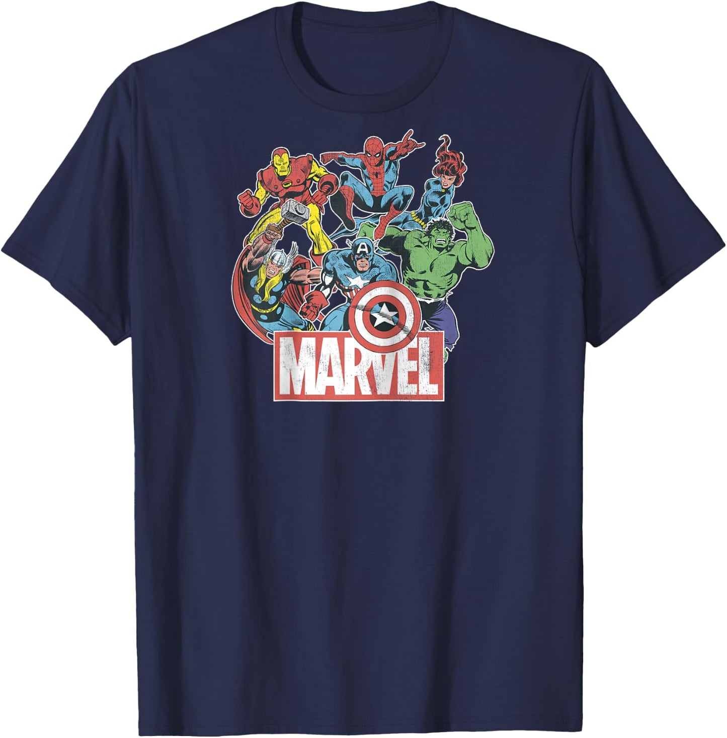Marvel Avengers Team Retro Comic Vintage Raglan Baseball T-Shirt - T-Shirt | Navy