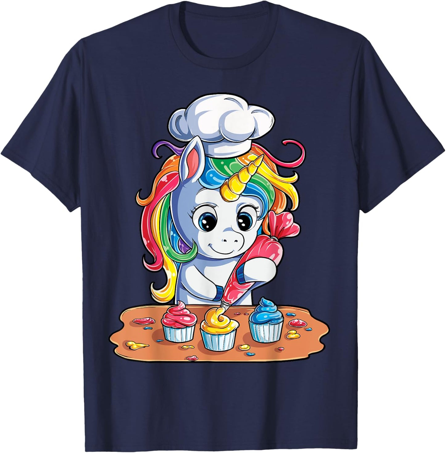 Unicorn Cupcake Funny Girls Kids Baking Cake Rainbow Gifts T-Shirt - T-Shirt | Navy