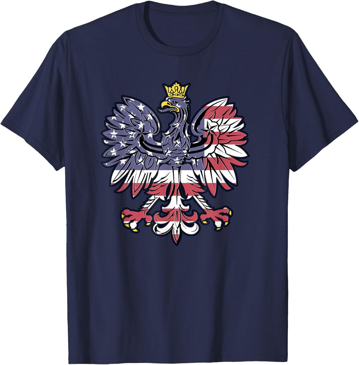 Polish Eagle American Flag Pride Falcon Gift T Shirt T-Shirt - T-Shirt | Navy