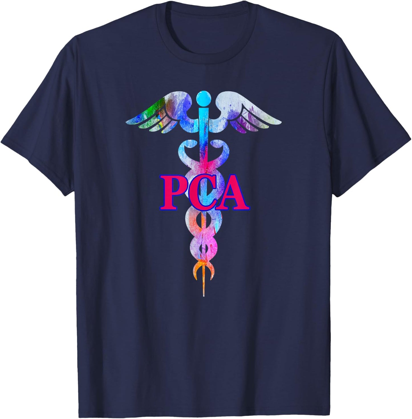 Patient Care Assistant PCA Caduceus Watercolor Art Graphic T-Shirt - T-Shirt | Navy
