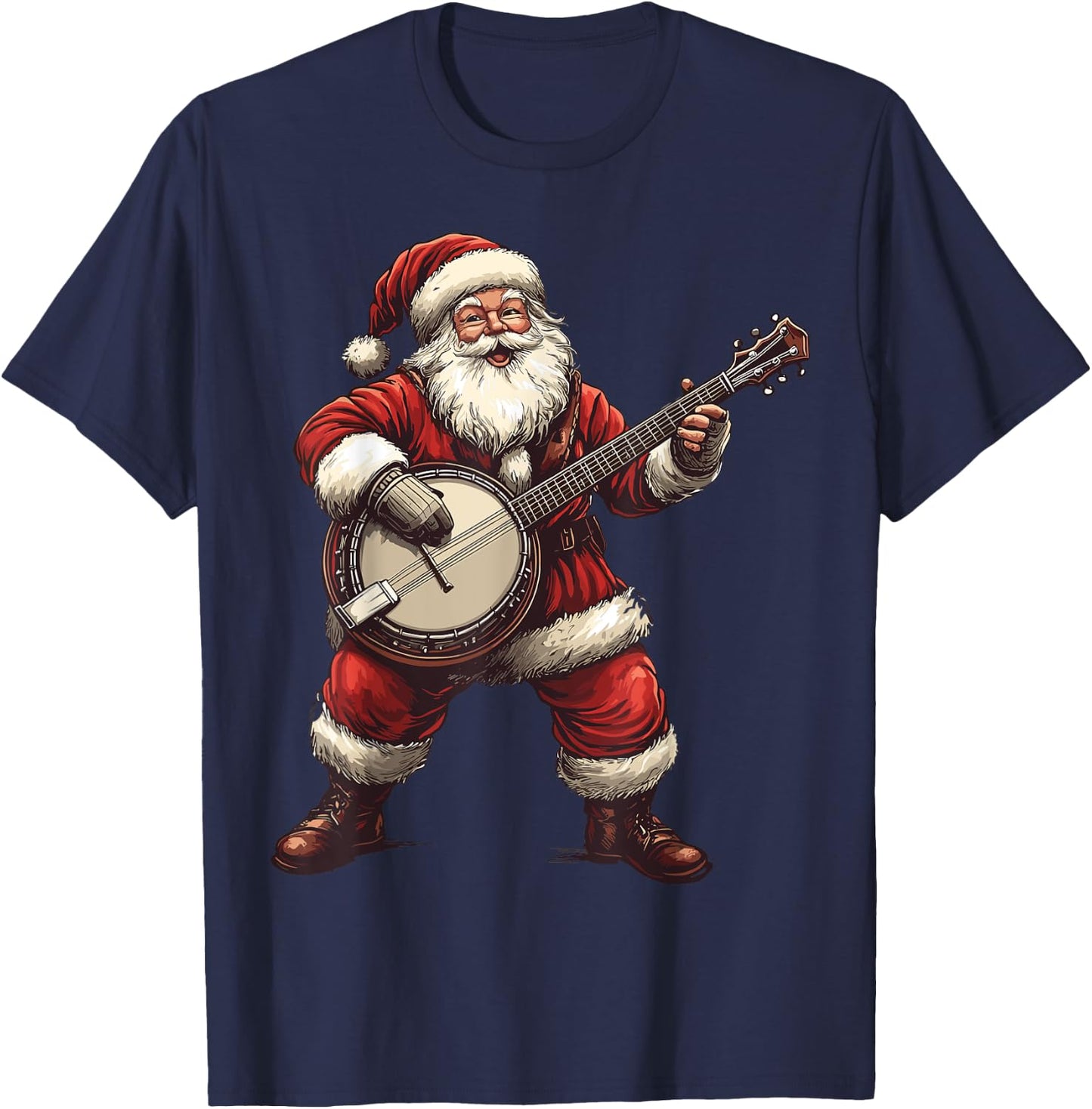 Santa Playing Banjo Funny Banjo Player Bluegrass Christmas T-Shirt - T-Shirt | Navy
