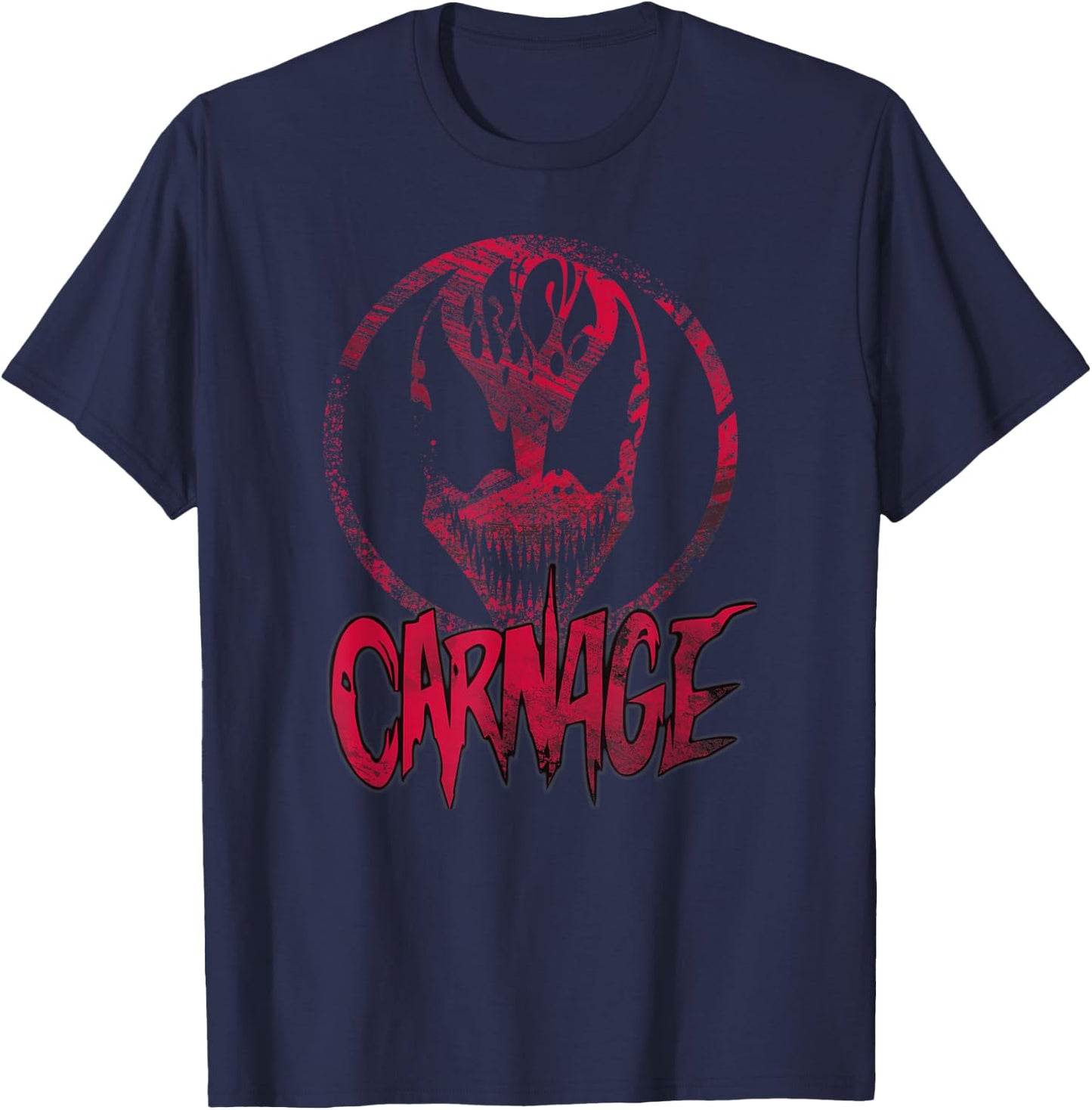 Carnage Single Coated Red Painted Face Logo Graphic T-Shirt - T-Shirt | Navy